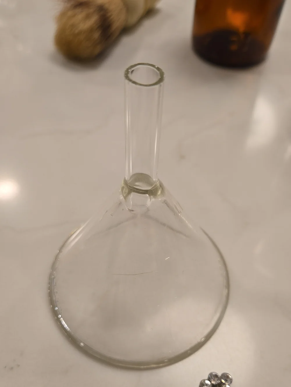 Amber Glass Aftershave Bottle - Men Grooming, Glass Funnel, Shaving Brush